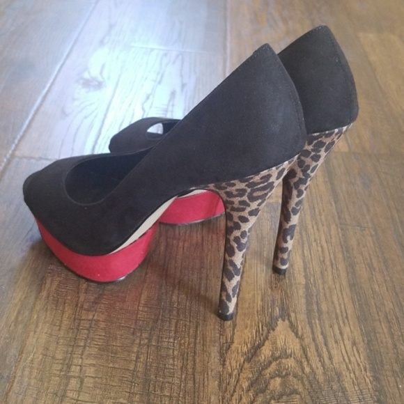 NWB Elle Platform Black and Leopard Heels Size 7.5 - Picture 4 of 5